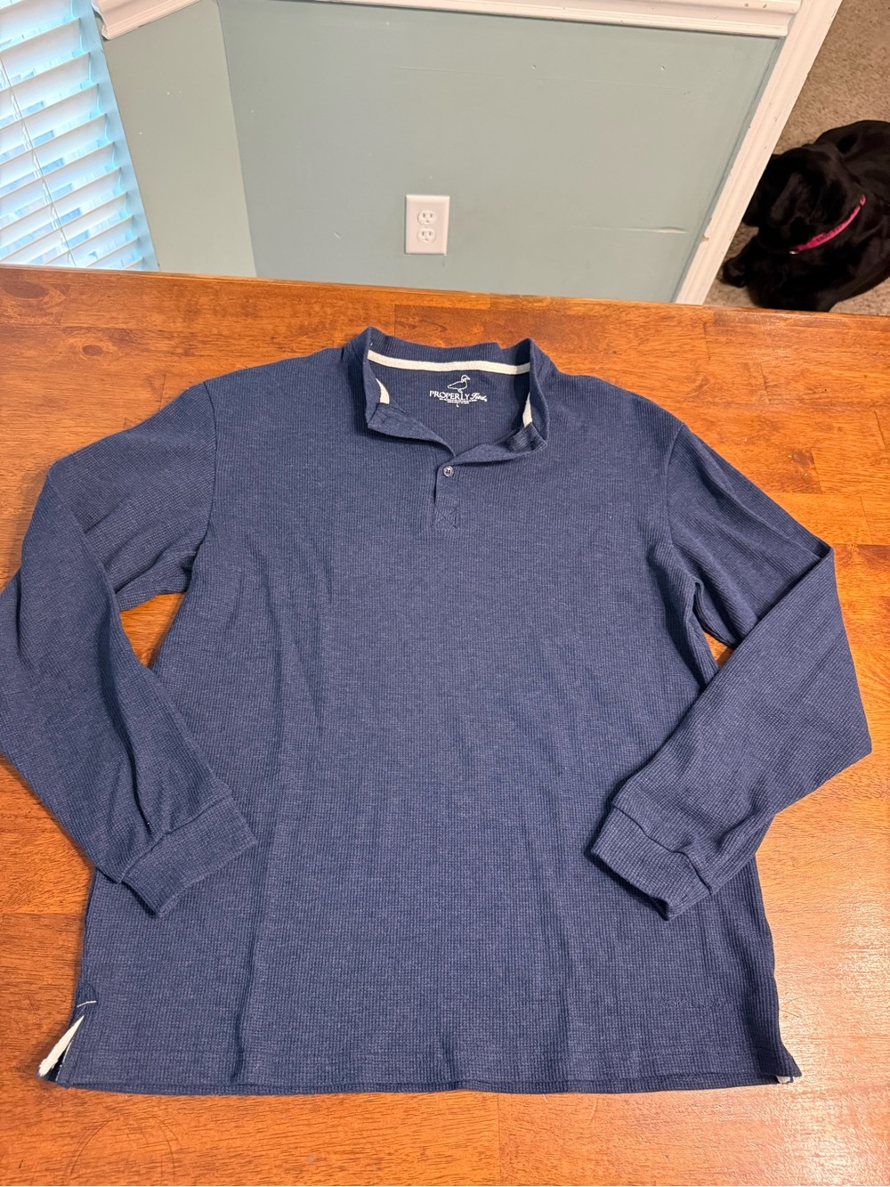 Properly Tied Men’s "Walt" Long Sleeve Waffle Knit Henley Shirt Blue Size L